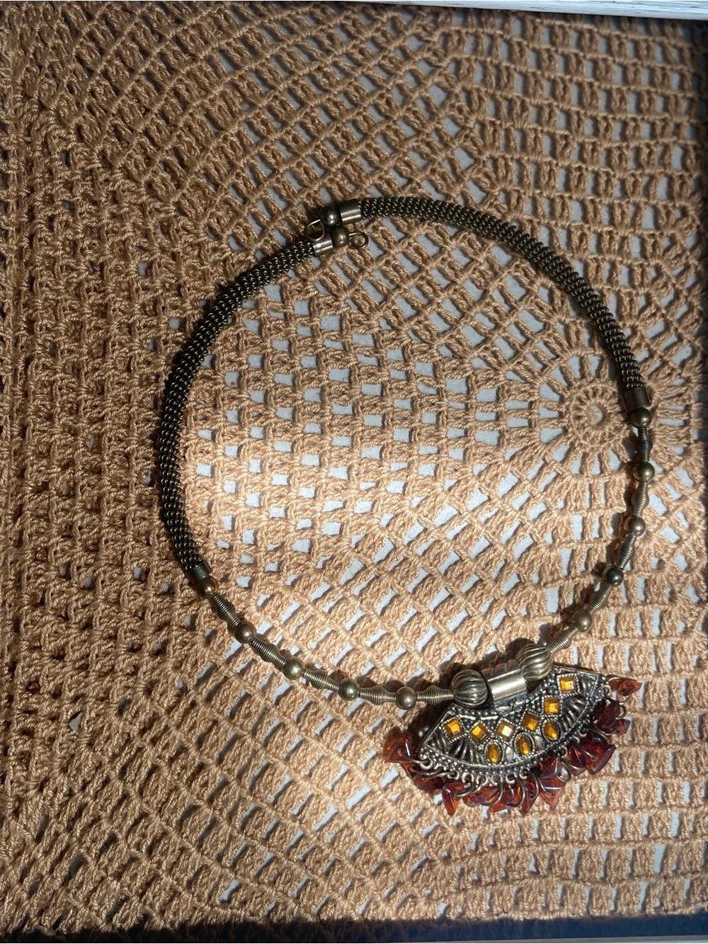 Vintage-Inspired Brown and Amber Statement Necklace